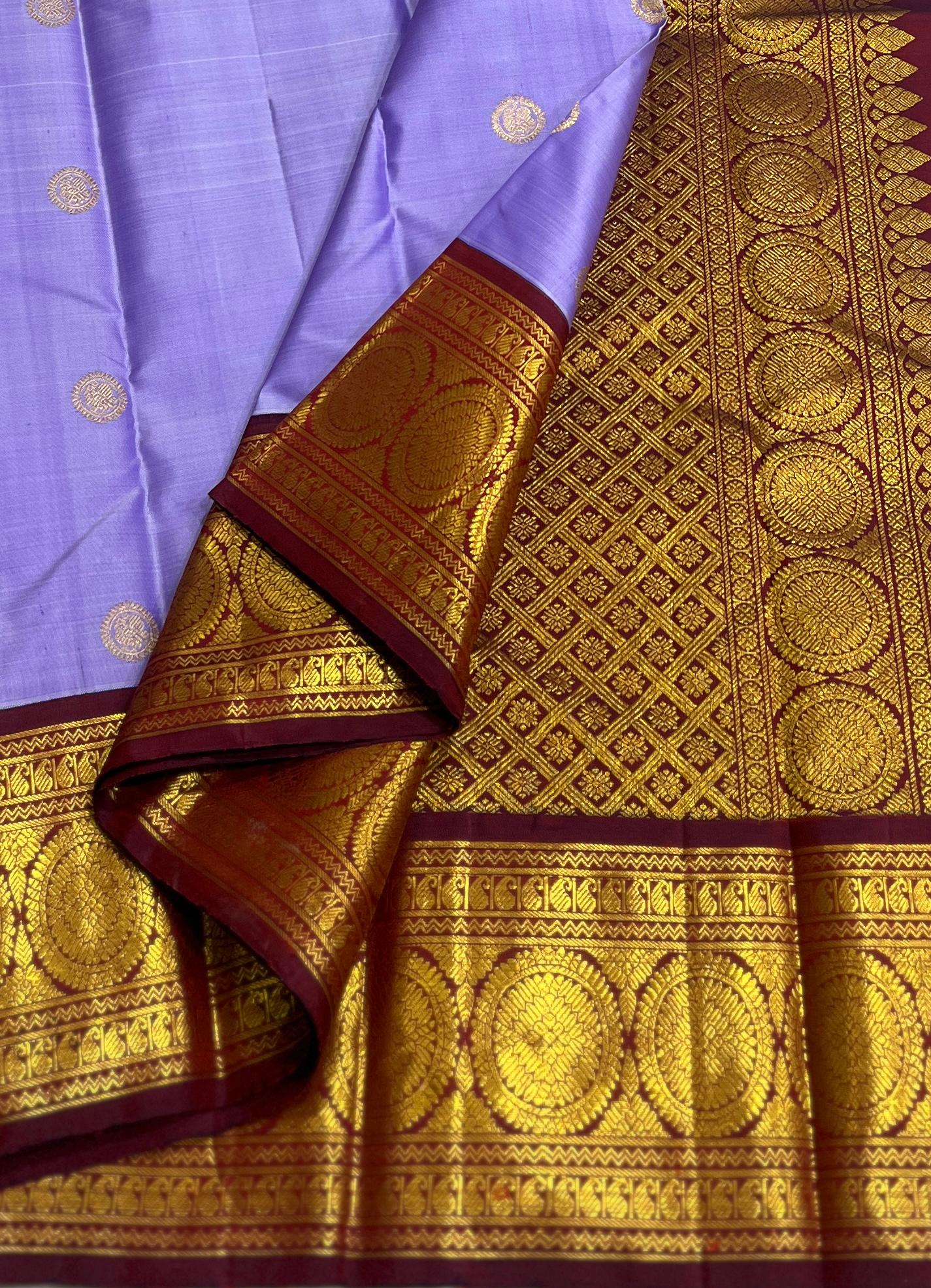 LAVENDER/MAROON COLOUR ZARI COMBINITION PURE SILK SAREES