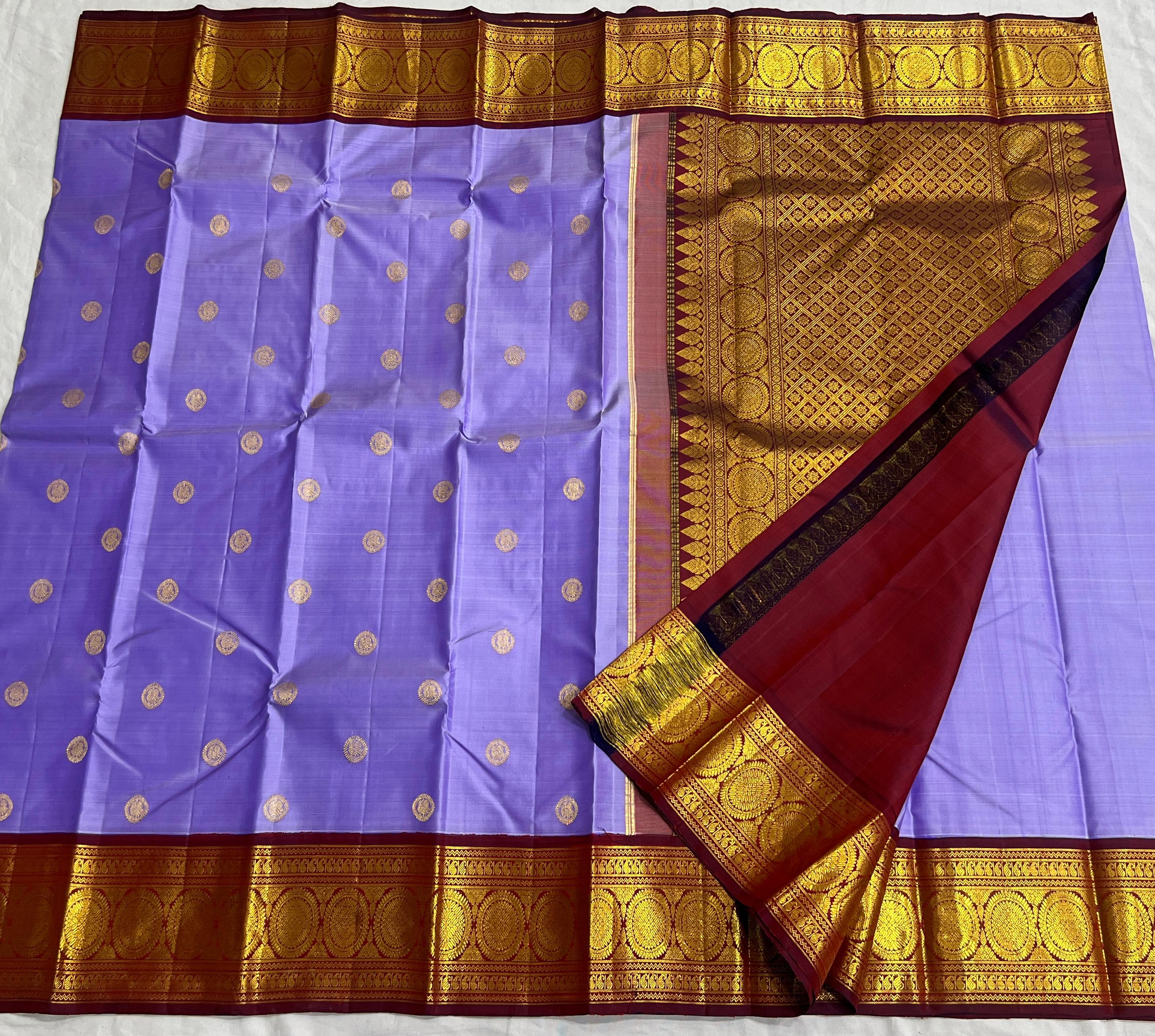 LAVENDER/MAROON COLOUR ZARI COMBINITION PURE SILK SAREES