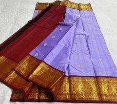 LAVENDER/MAROON COLOUR ZARI COMBINITION PURE SILK SAREES