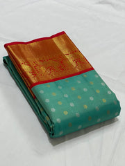 SEA GREEN/RED  COLOUR ZARI COMBINITION PURE SILK SAREES