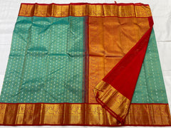 SEA GREEN/RED  COLOUR ZARI COMBINITION PURE SILK SAREES