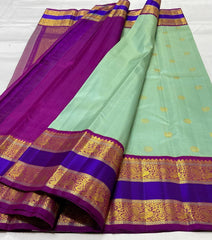 PISTA GREEN/PURPLE  COLOUR ZARI COMBINITION PURE SILK SAREES