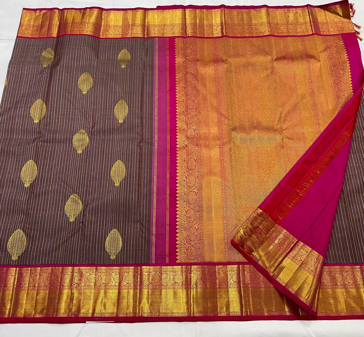 LITE BROWN/PINK  COLOUR ZARI COMBINITION PURE SILK SAREES