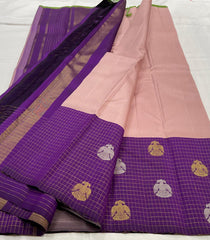 PEACH/VOILET  COLOUR ZARI COMBINITION PURE SILK SAREES