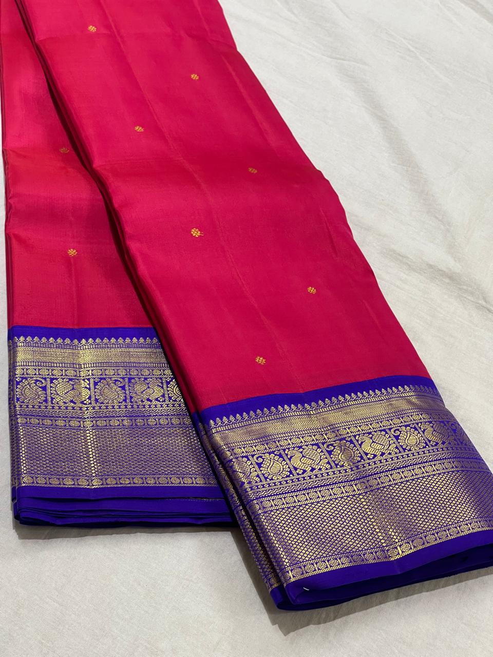 RANI PINK/ROYAL BLUE COLOUR ZARI COMBINITION PURE SILK SAREES