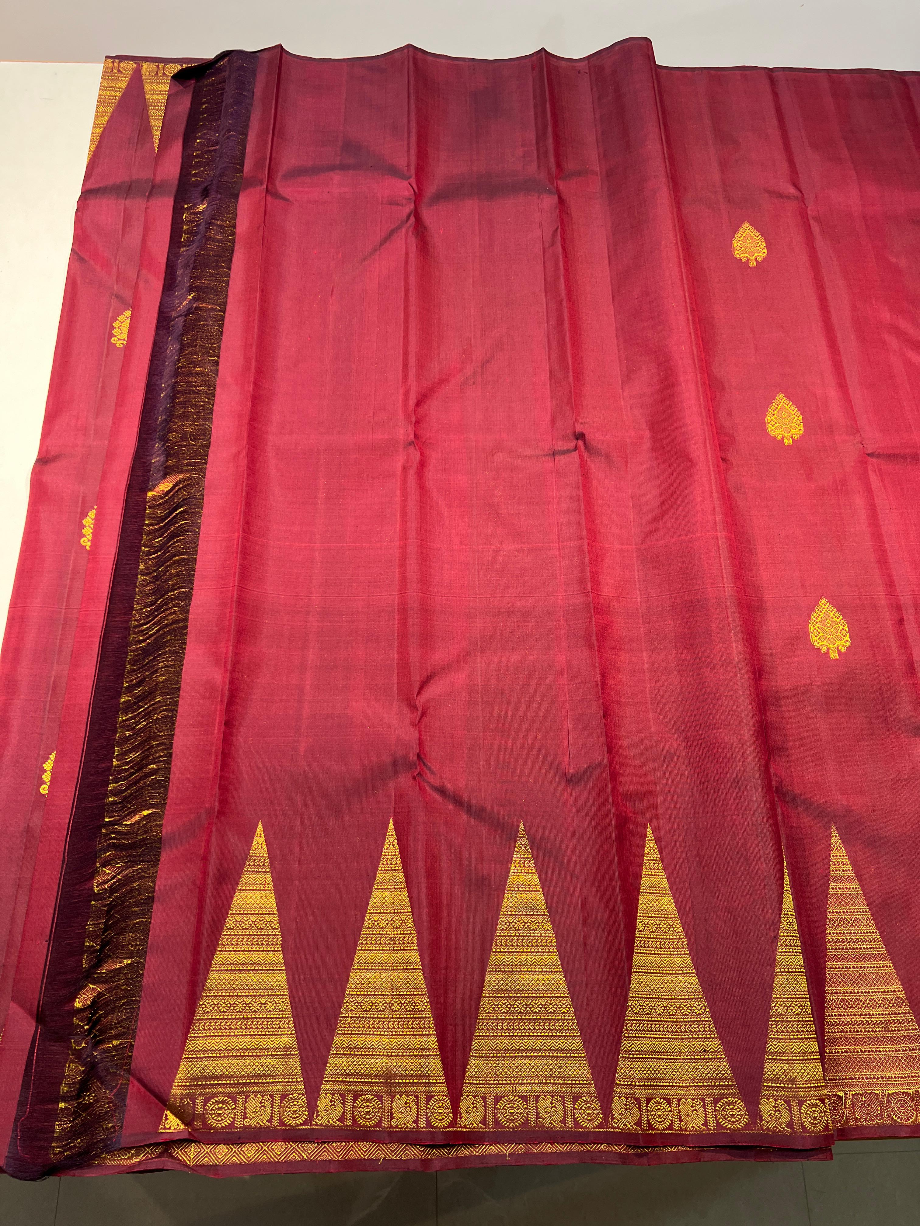 MAROON   TEMPLE BOARDER SAREE