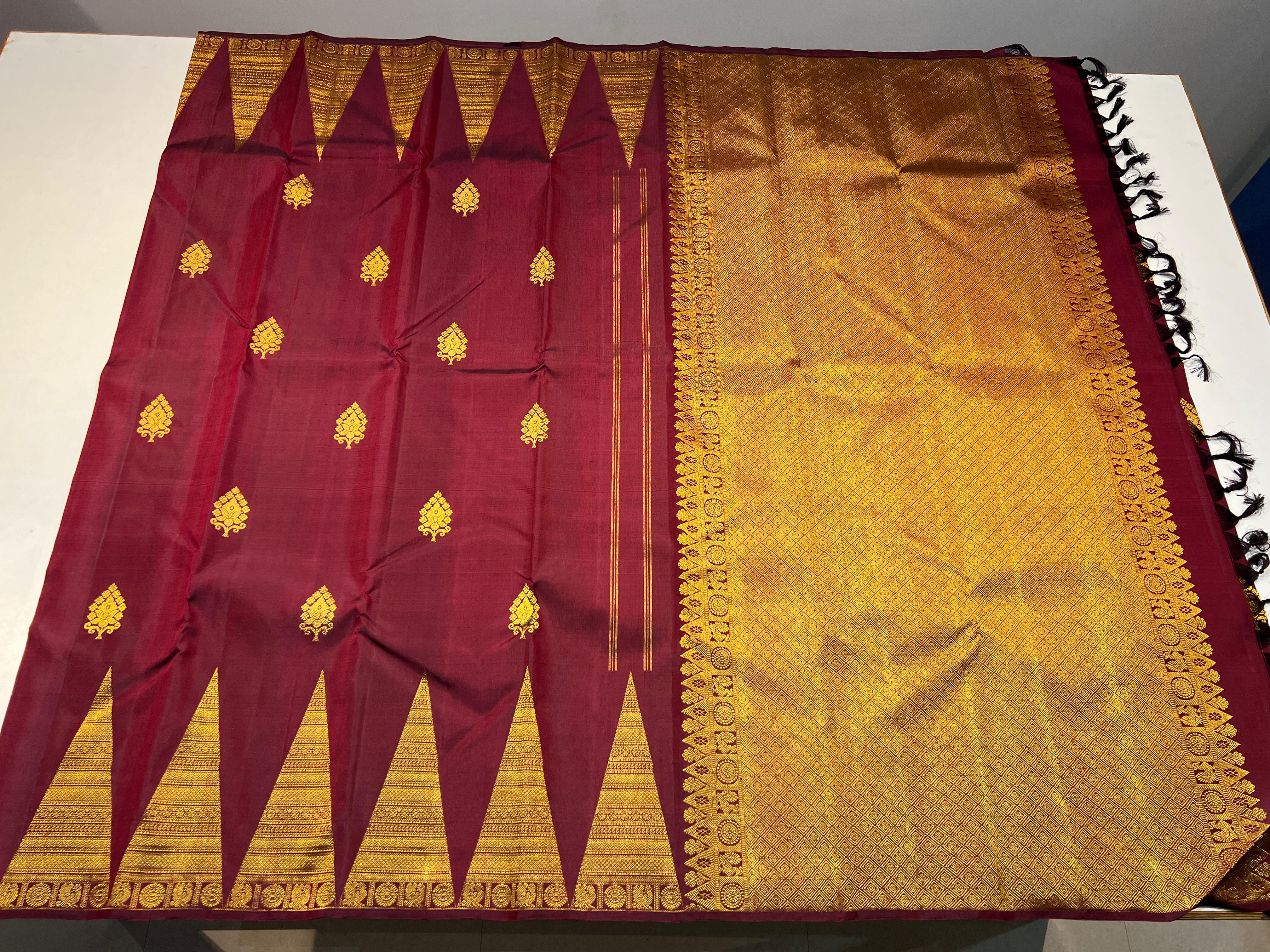 MAROON   TEMPLE BOARDER SAREE