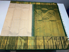 CREAM/DARK GREEN KANCHI SILK SAREES