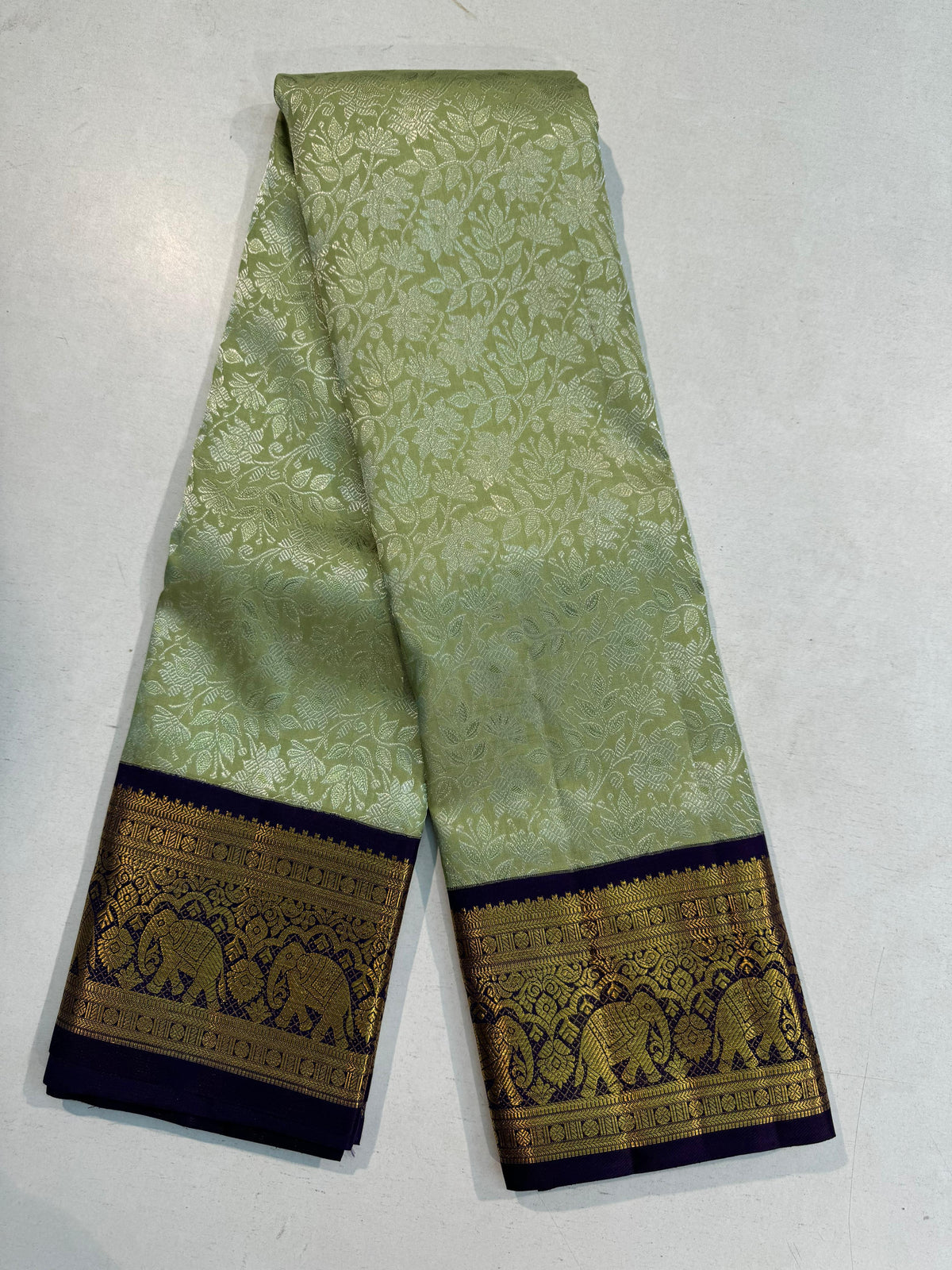 PISTA GREEN/BLACK  KANCHI SILK SAREES