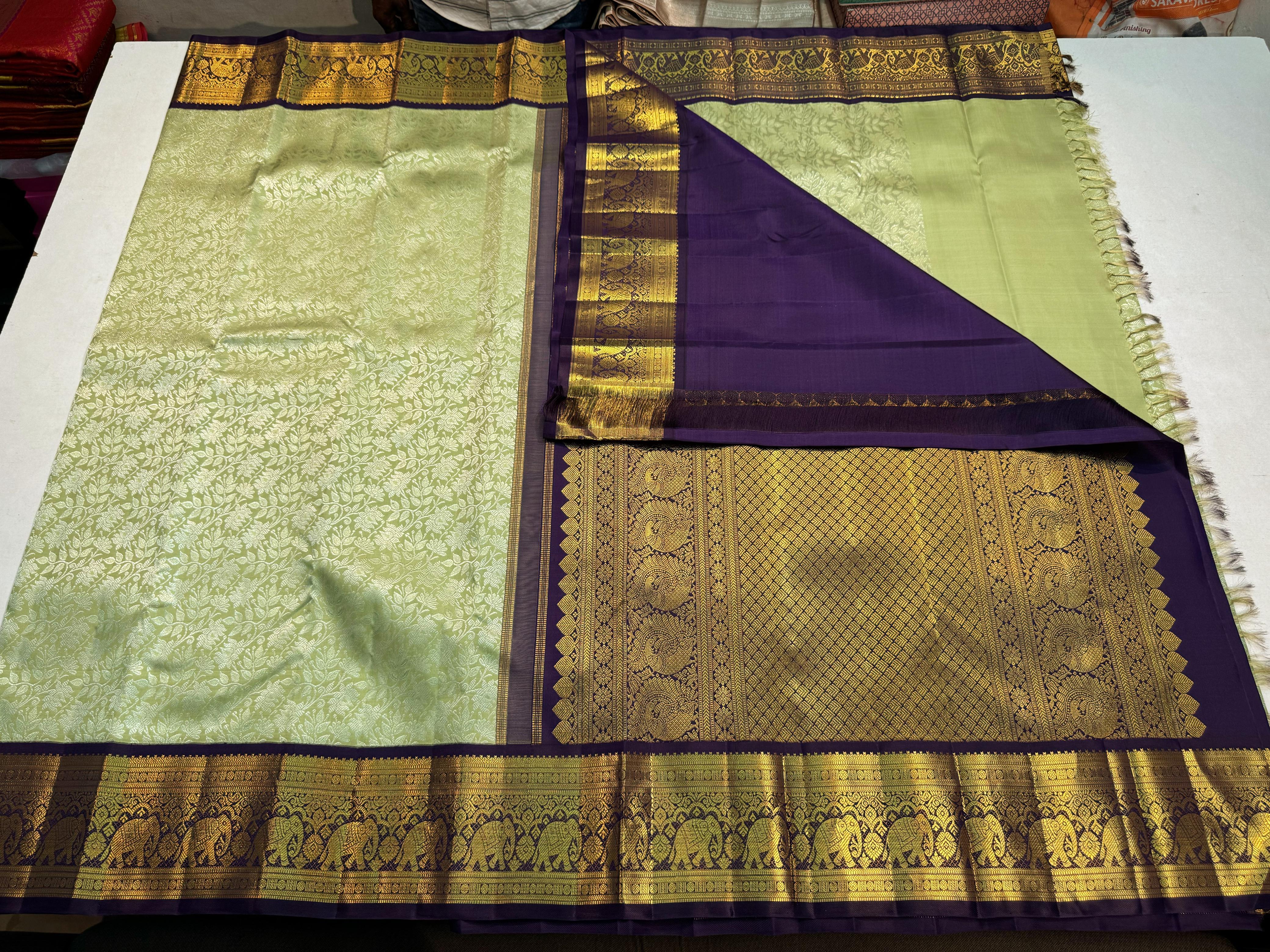 PISTA GREEN/BLACK  KANCHI SILK SAREES