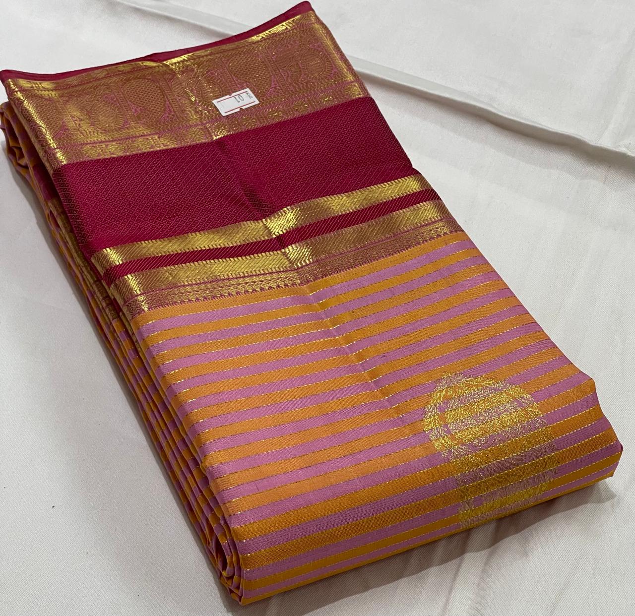 PEACH/MAGENTA PINK COLOUR ZARI COMBINITION PURE SILK SAREES