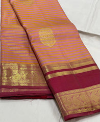 PEACH/MAGENTA PINK COLOUR ZARI COMBINITION PURE SILK SAREES