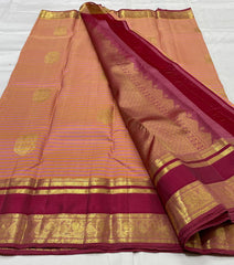 PEACH/MAGENTA PINK COLOUR ZARI COMBINITION PURE SILK SAREES