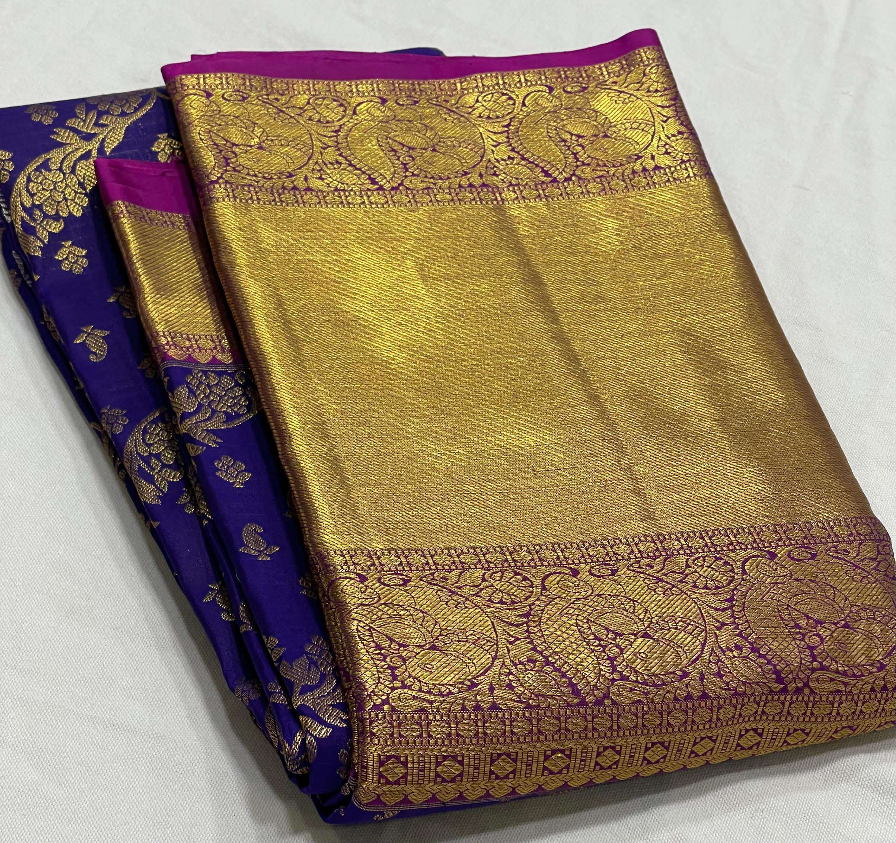 VOILET/PINK  COLOUR ZARI COMBINITION PURE SILK SAREES