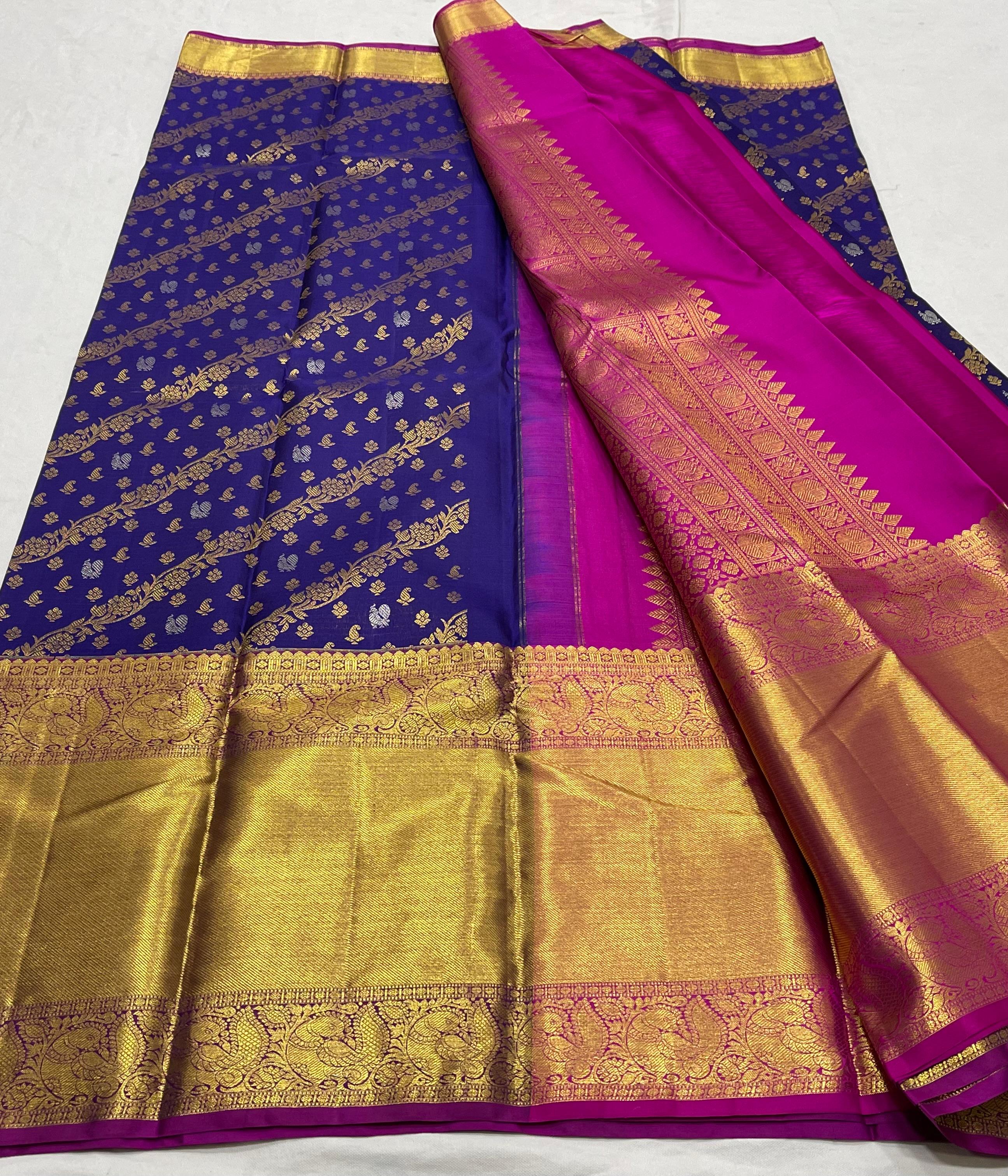 VOILET/PINK  COLOUR ZARI COMBINITION PURE SILK SAREES