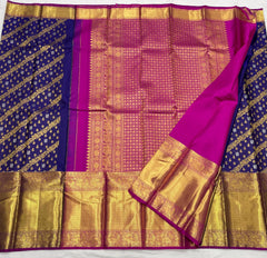 VOILET/PINK  COLOUR ZARI COMBINITION PURE SILK SAREES