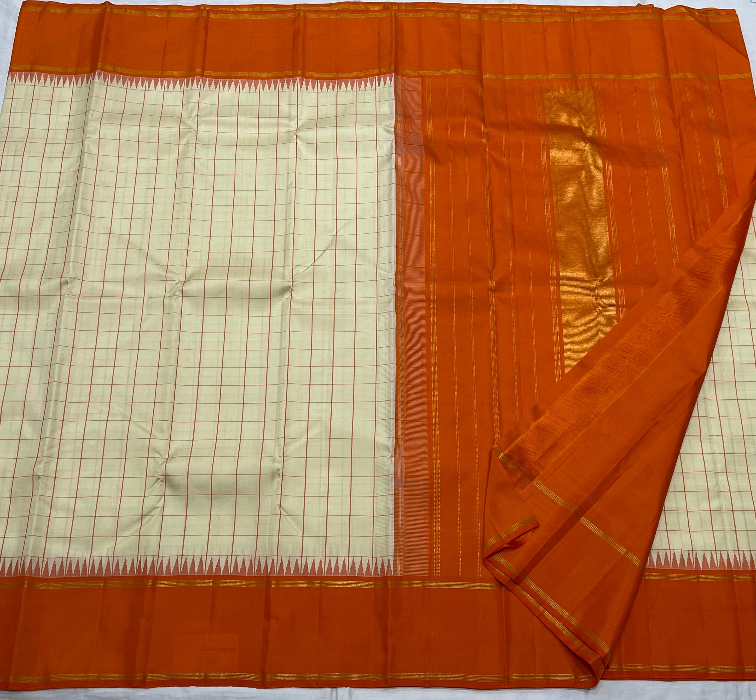 CREAM/ORANGE TEMPLE BOARDER SAREE