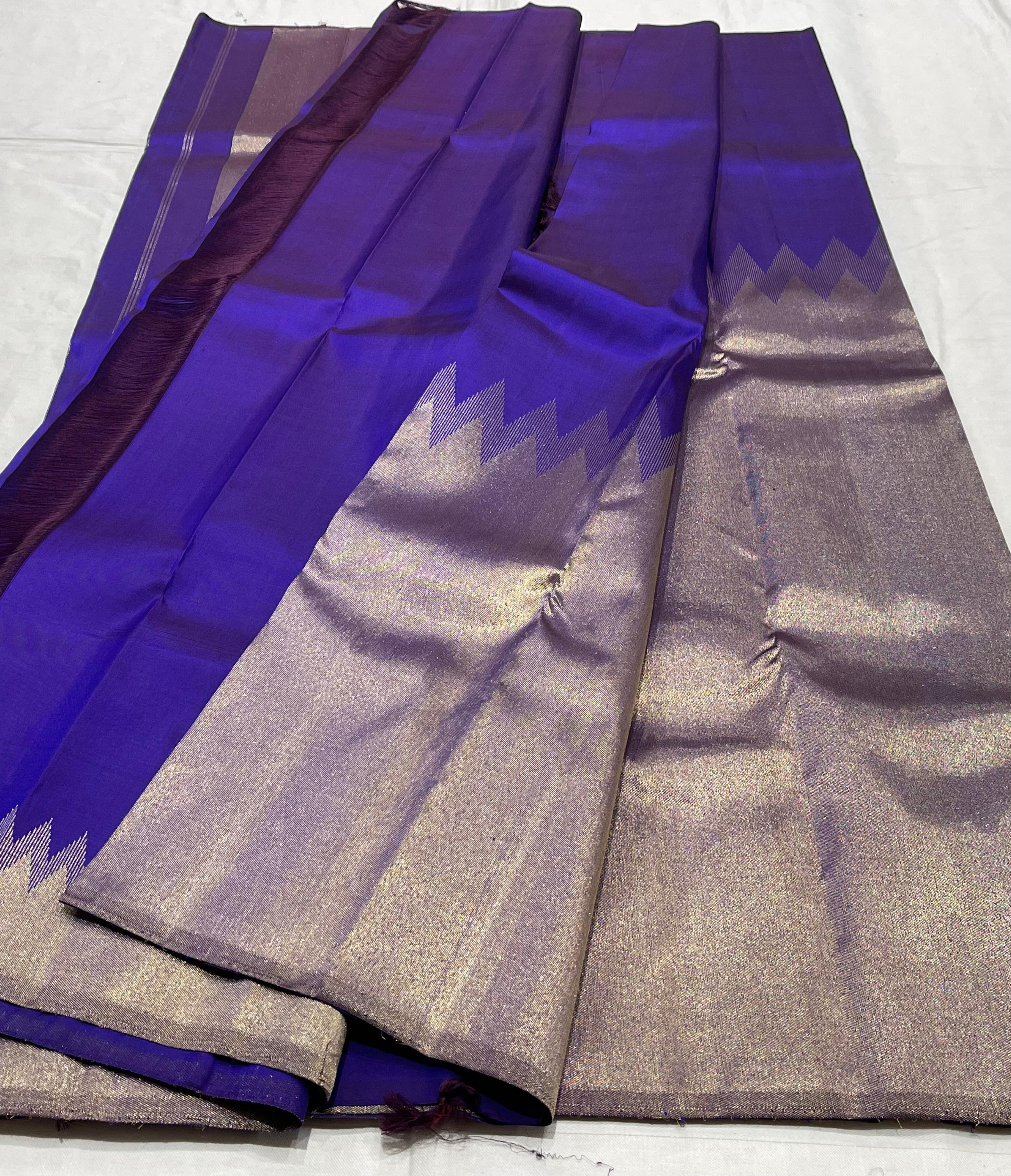 BLUE/GOLD  TEMPLE BOARDER SAREE