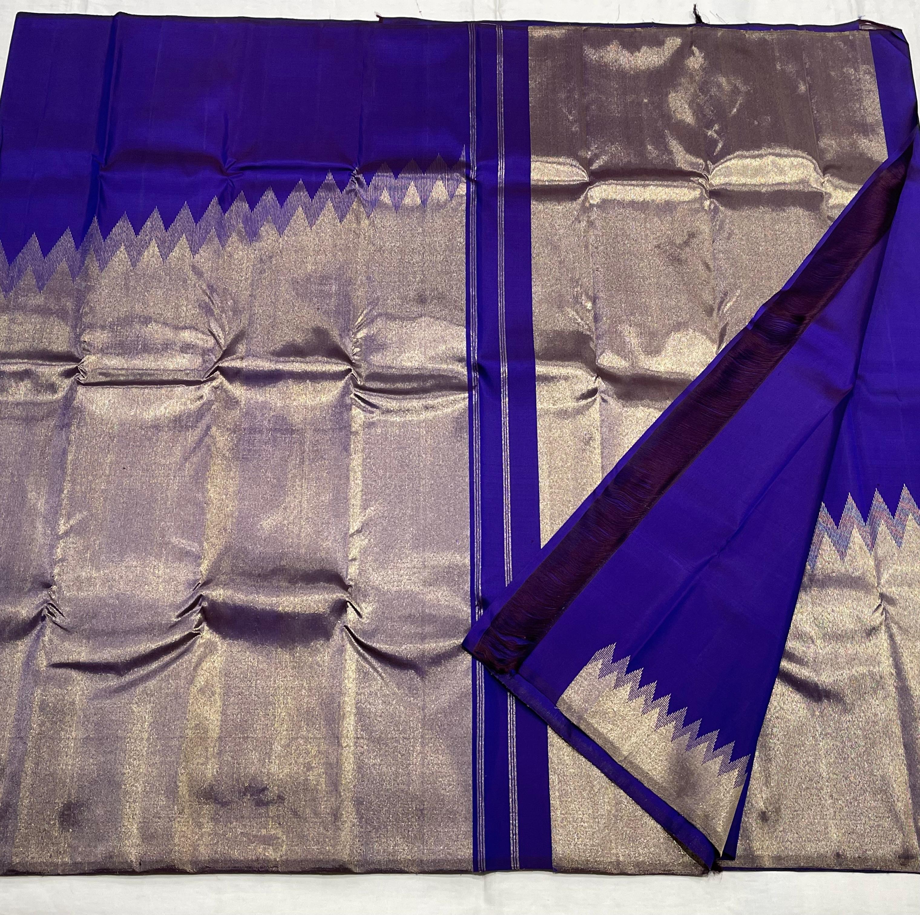 BLUE/GOLD  TEMPLE BOARDER SAREE