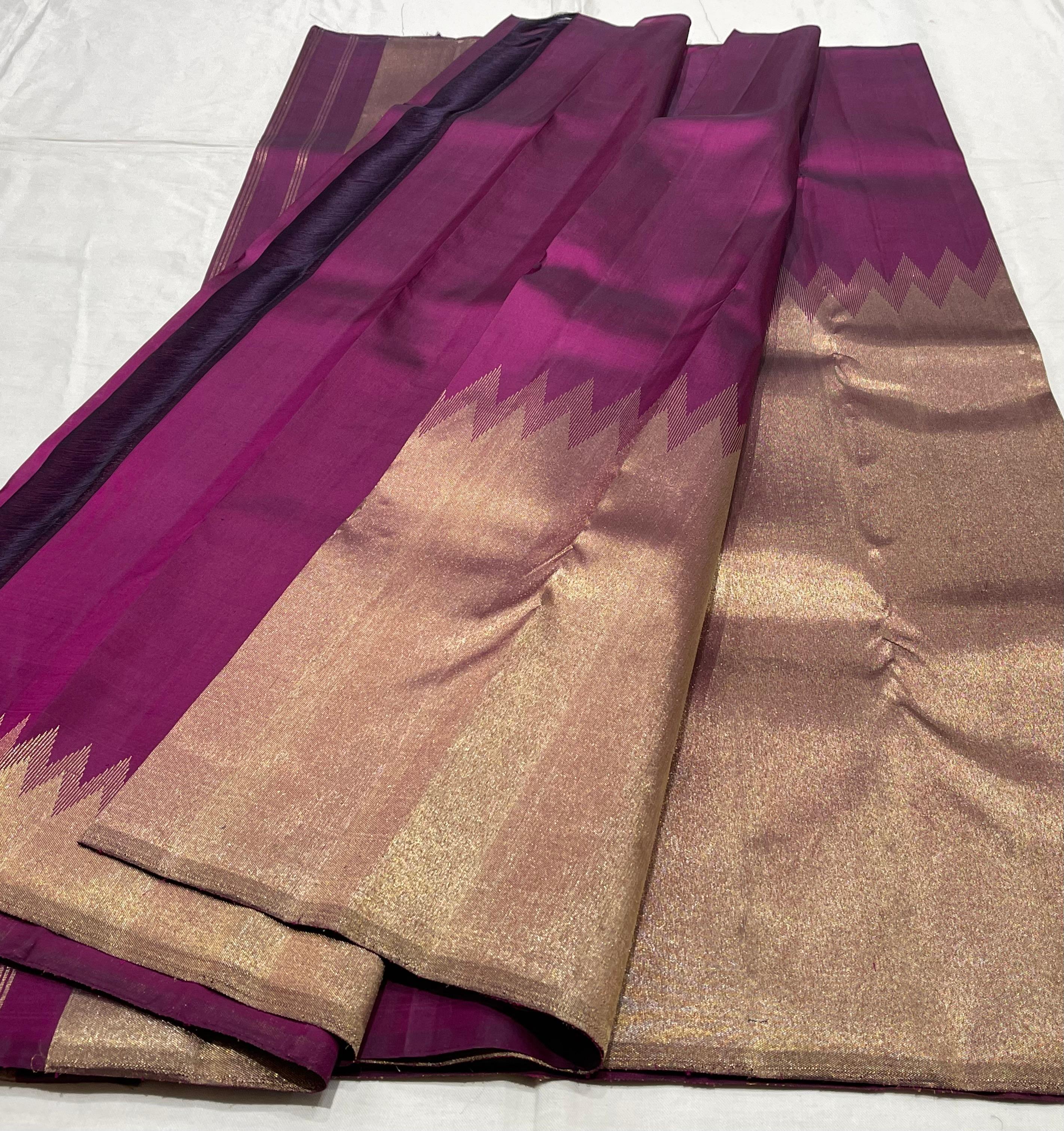 MAGENTA PINK/GOLD  TEMPLE BOARDER SAREE