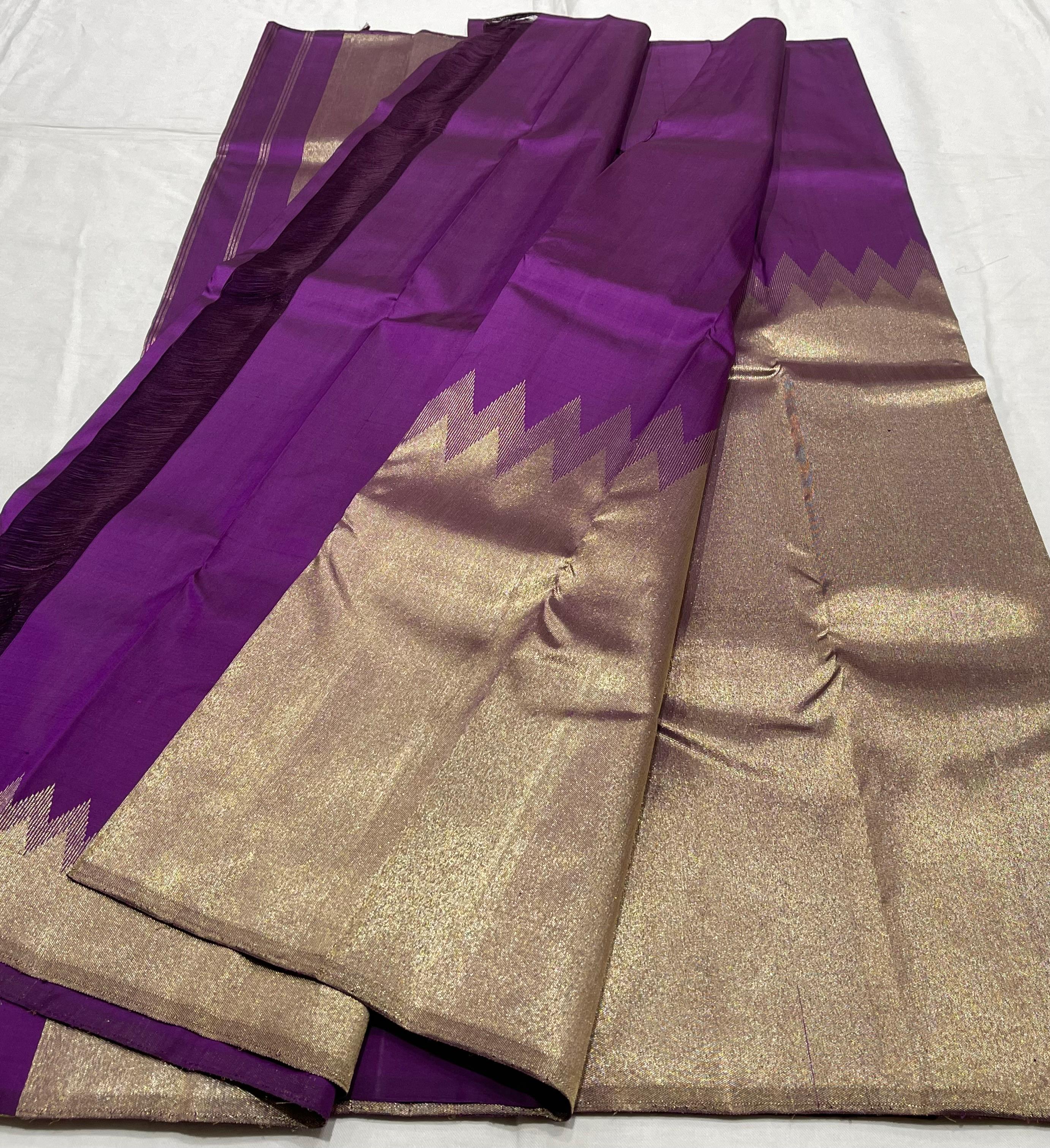 PURPLE/GOLD  TEMPLE BOARDER SAREE