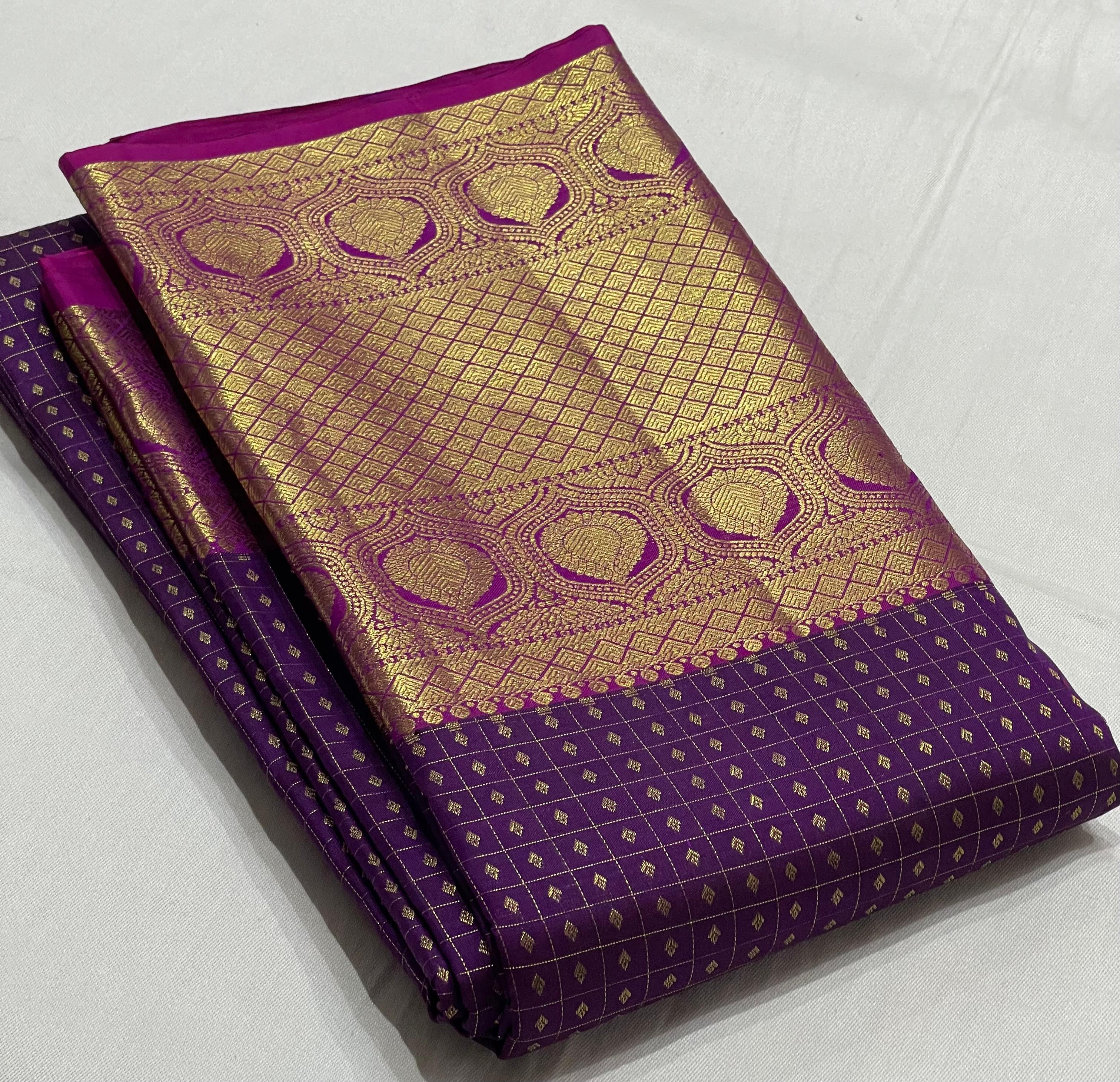 DARK PURPLE/PINK  COLOUR ZARI COMBINITION PURE SILK SAREES