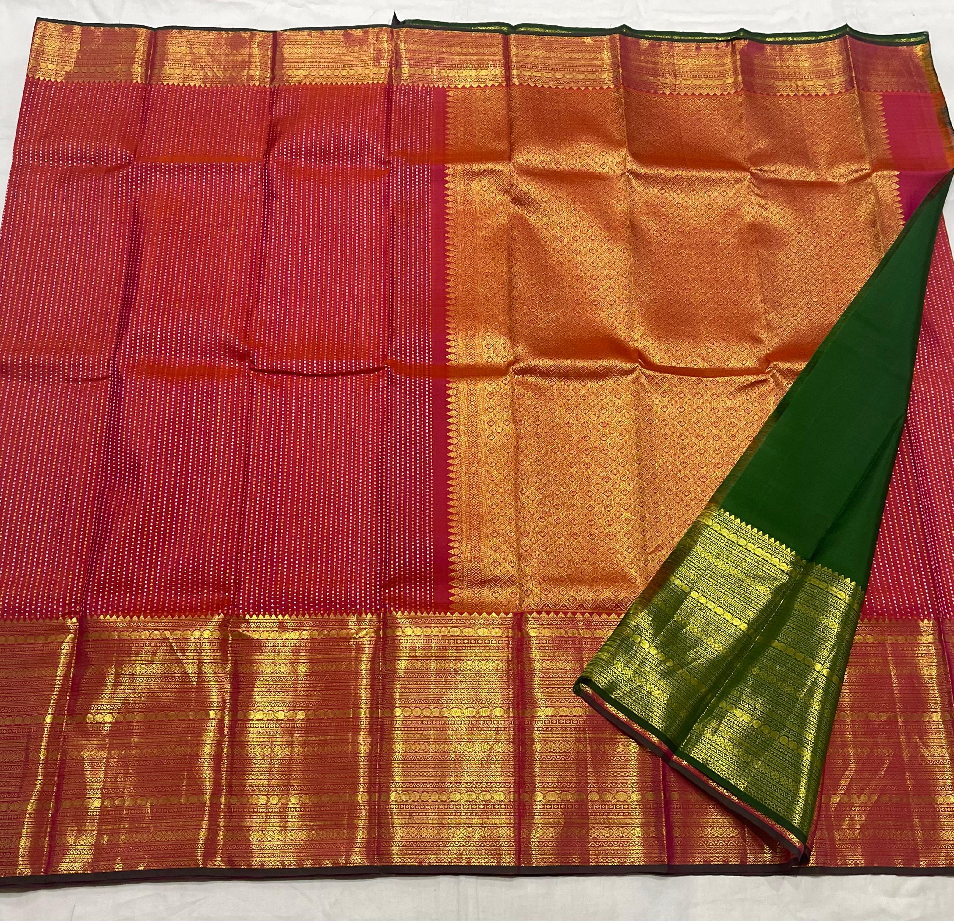 MAROON RED/GREEN COLOUR ZARI COMBINITION PURE SILK SAREES