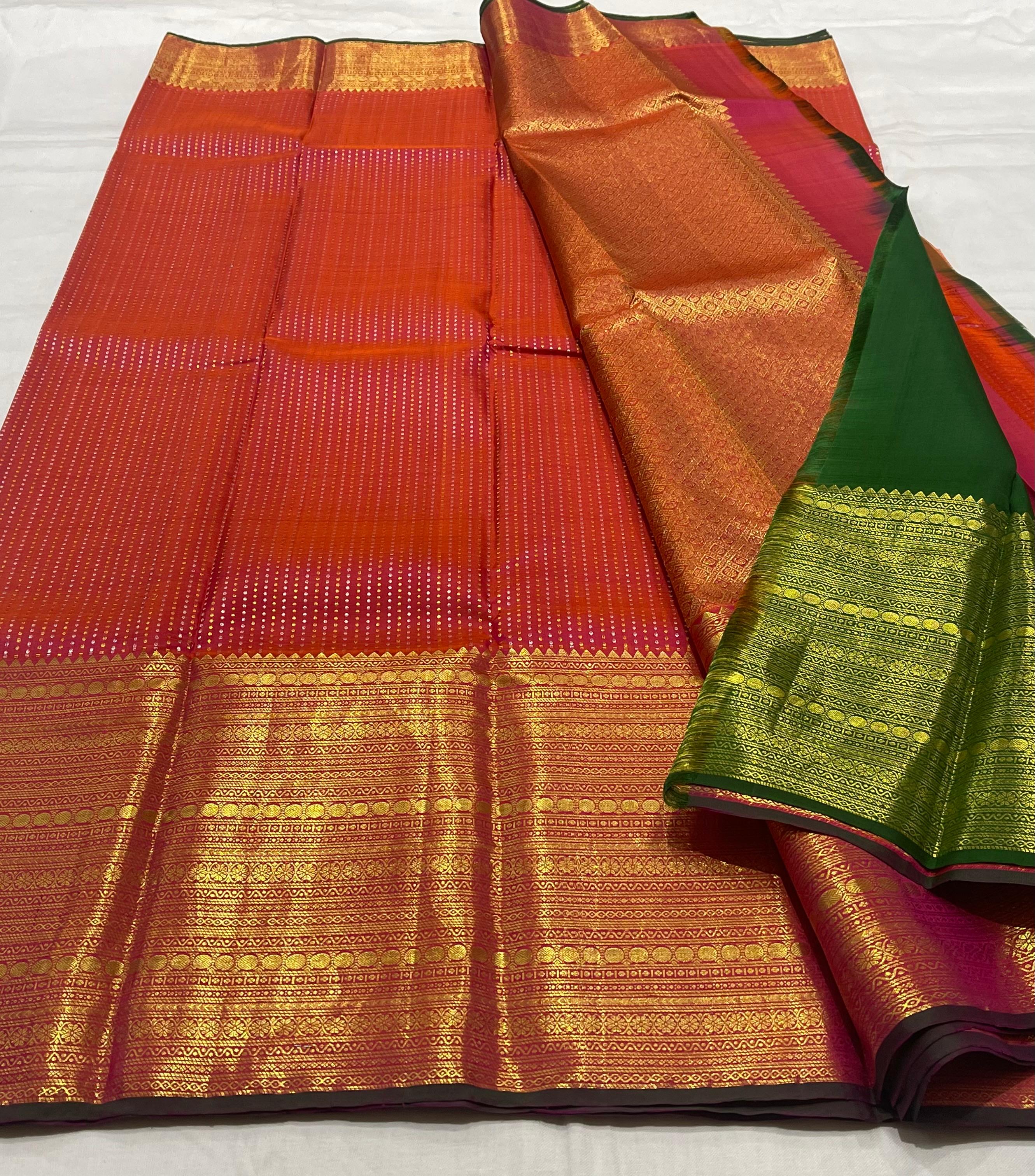 MAROON RED/GREEN COLOUR ZARI COMBINITION PURE SILK SAREES