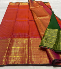 MAROON RED/GREEN COLOUR ZARI COMBINITION PURE SILK SAREES