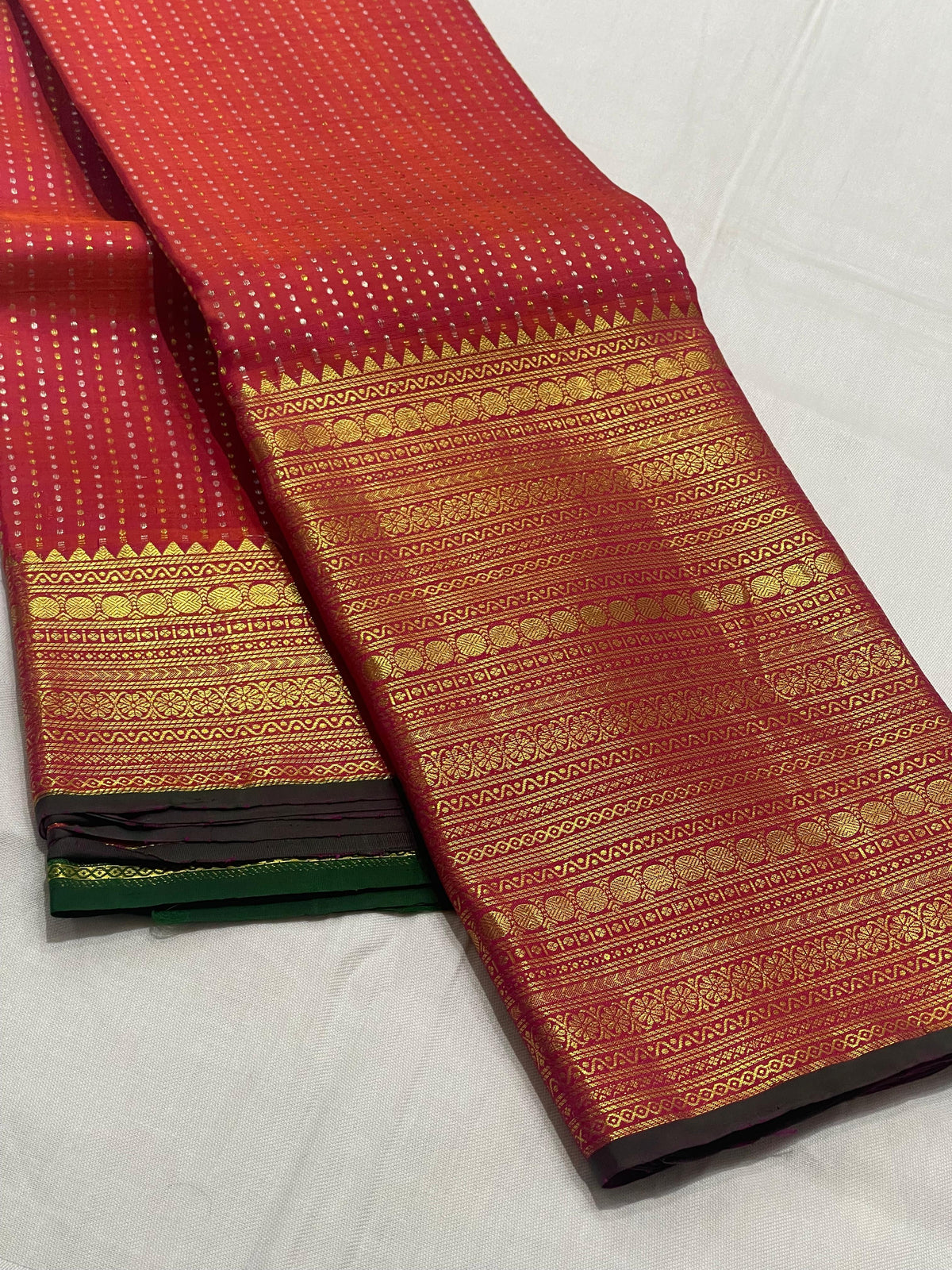 MAROON RED/GREEN COLOUR ZARI COMBINITION PURE SILK SAREES