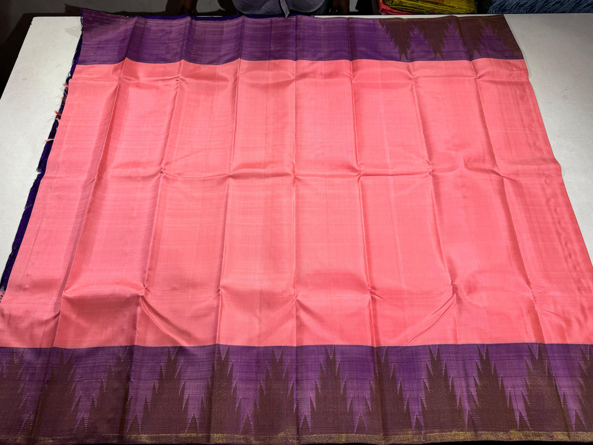 PEACH/PURPLE  COLOUR ZARI COMBINITION PURE SILK SAREES