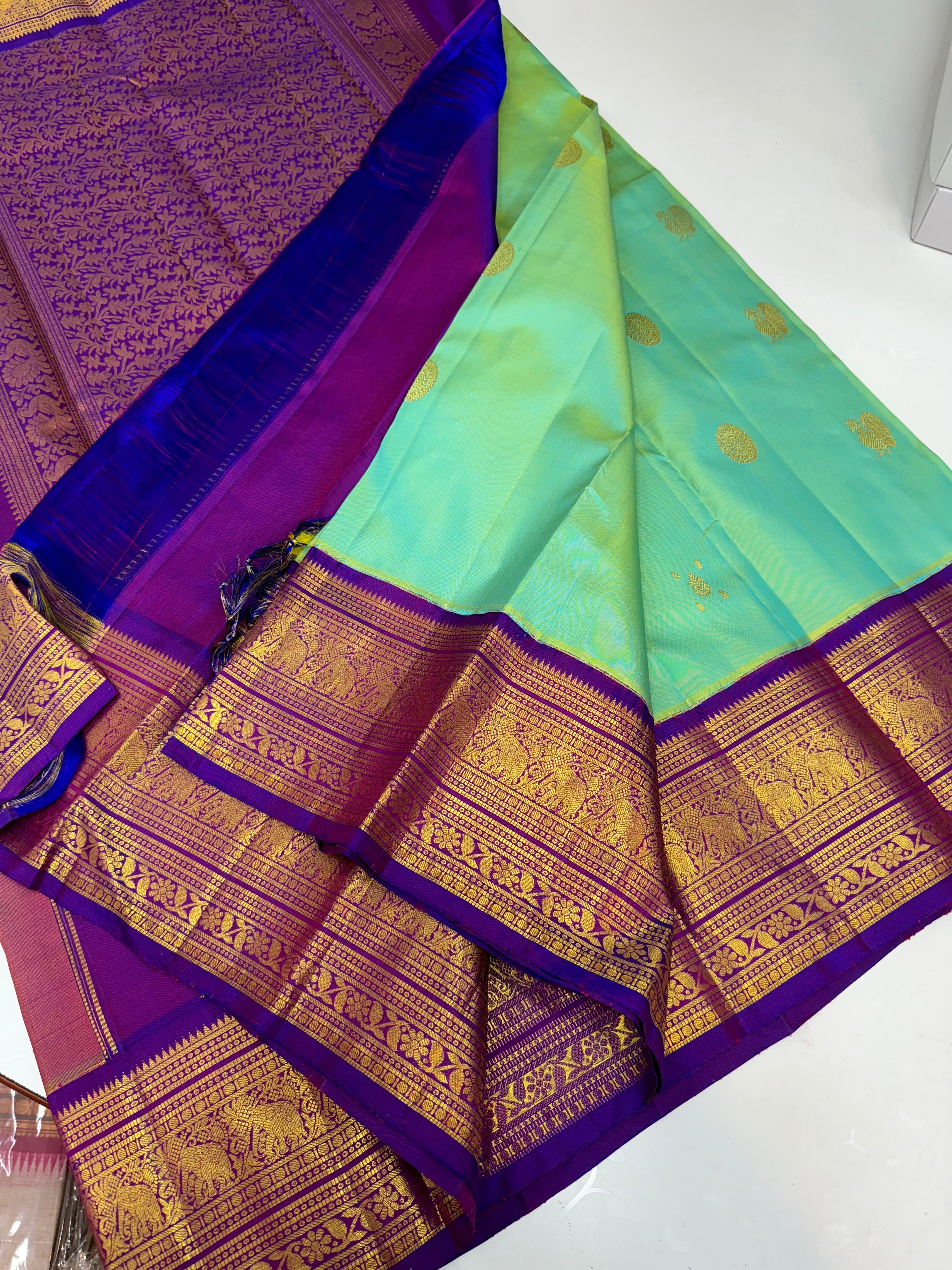 LITE BLUE/PURPLE  COLOUR ZARI COMBINITION PURE SILK SAREES