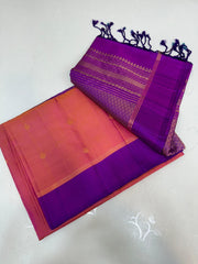 PEACH/PURPLE COLOUR ZARI COMBINITION PURE SILK SAREES