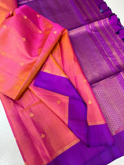 PEACH/PURPLE COLOUR ZARI COMBINITION PURE SILK SAREES