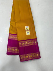 MUSTARD YELLOW/PINK  COLOUR ZARI COMBINITION PURE SILK SAREES