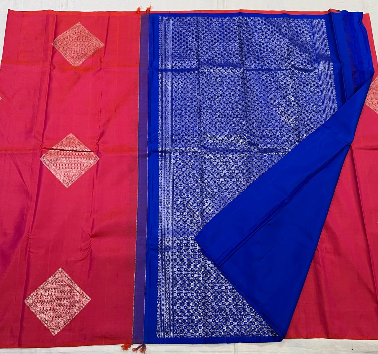 RED&BULE COLOUR SAREE KANCHI SILK SAREE