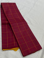 DARK RED & YELLOW COLOUR CHECKS \ CLASSIC BORDERLESS KANCHI SILK SAREE