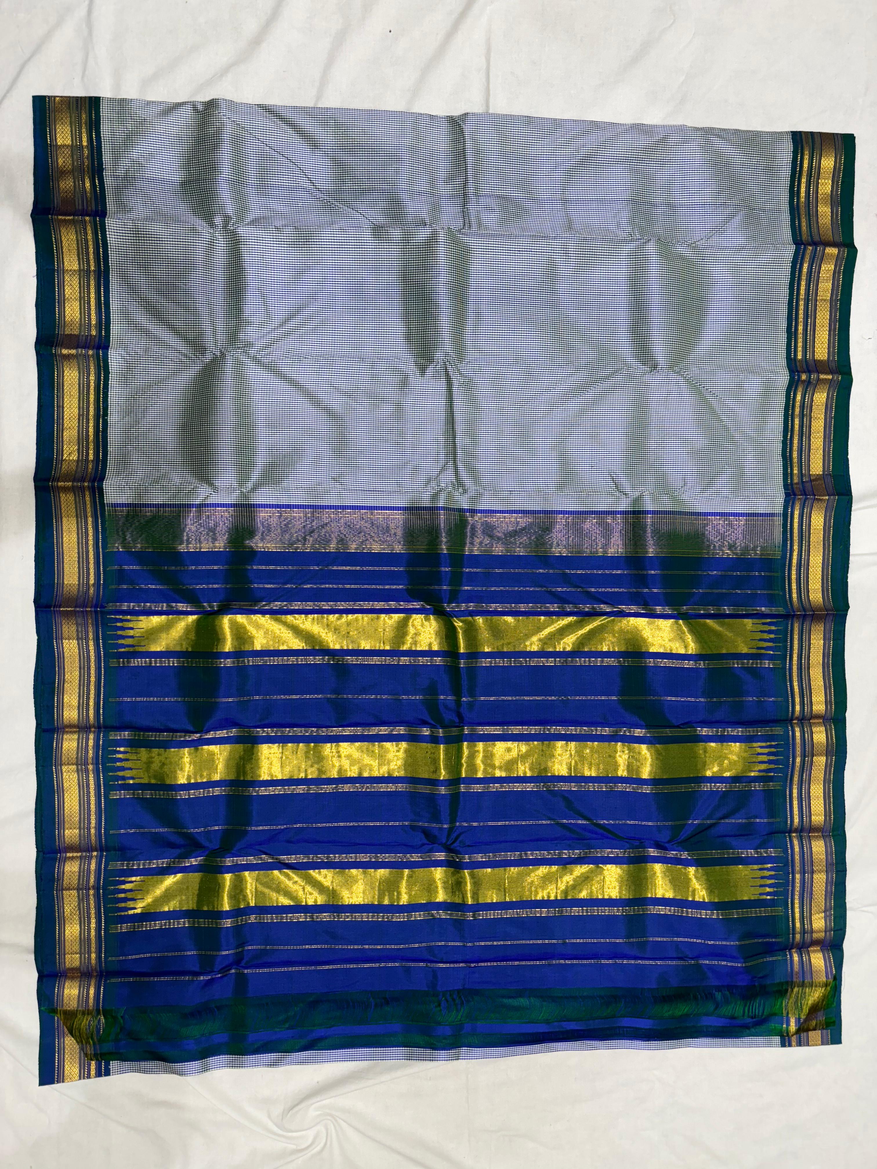 BULE COLOUR WHITE CHECKS GADWAL SILK SAREE