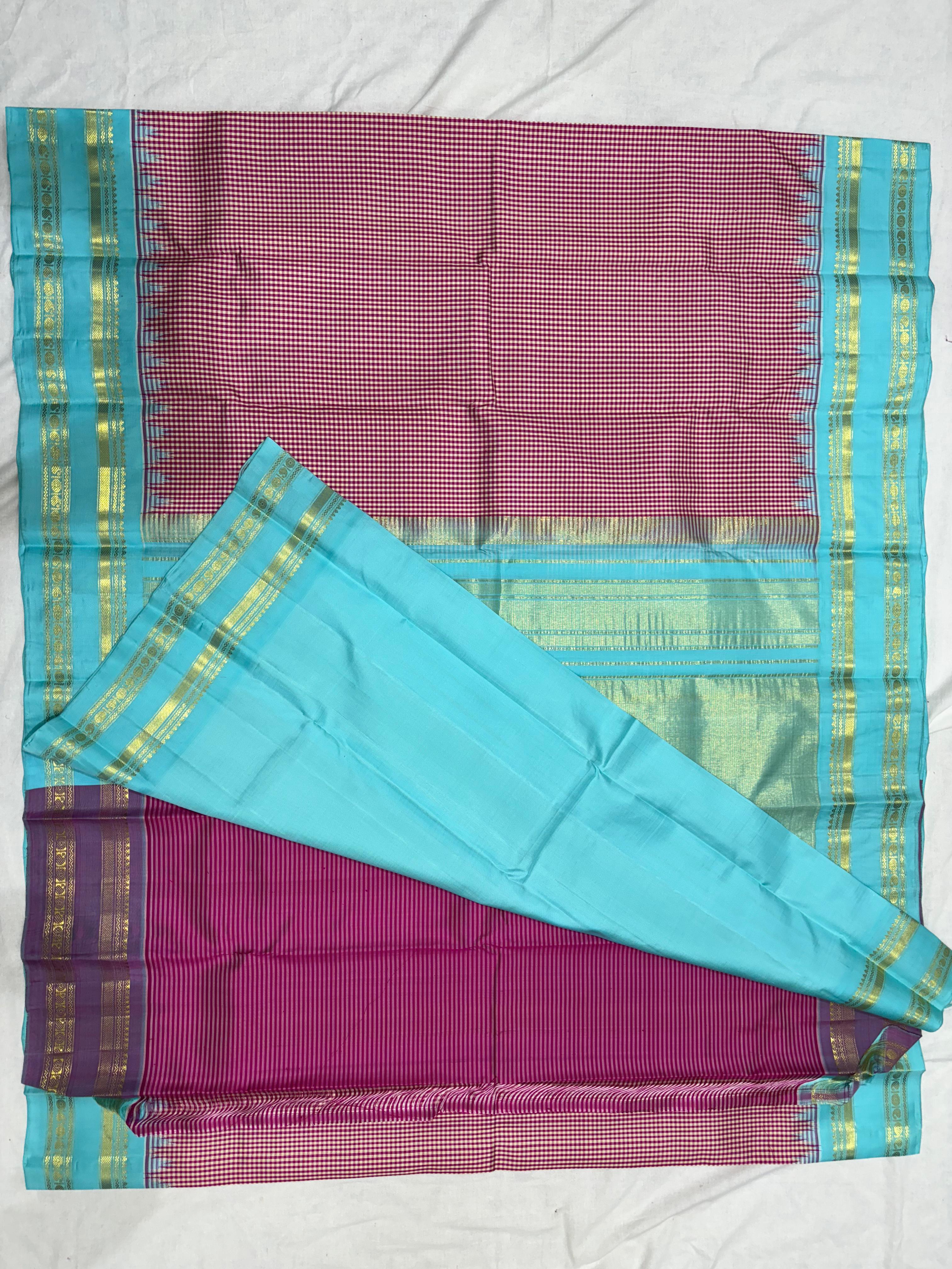 PINK COLOUR & BLUE BORDER GADWAL SILK SAREE