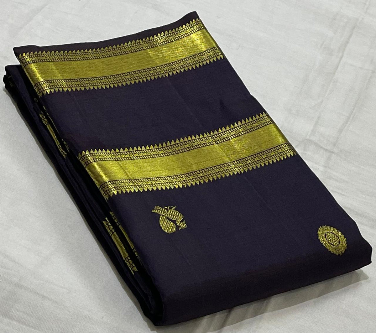 DARK PURPLE & PINK COLOUR \ GOLD BORDER KACHI SLIK SAREES