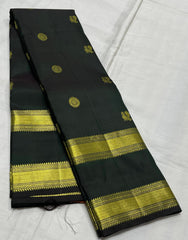 DARK GREEN & ORANGE COLOR \ GOLD BORDER KANCHI SILK SAREE