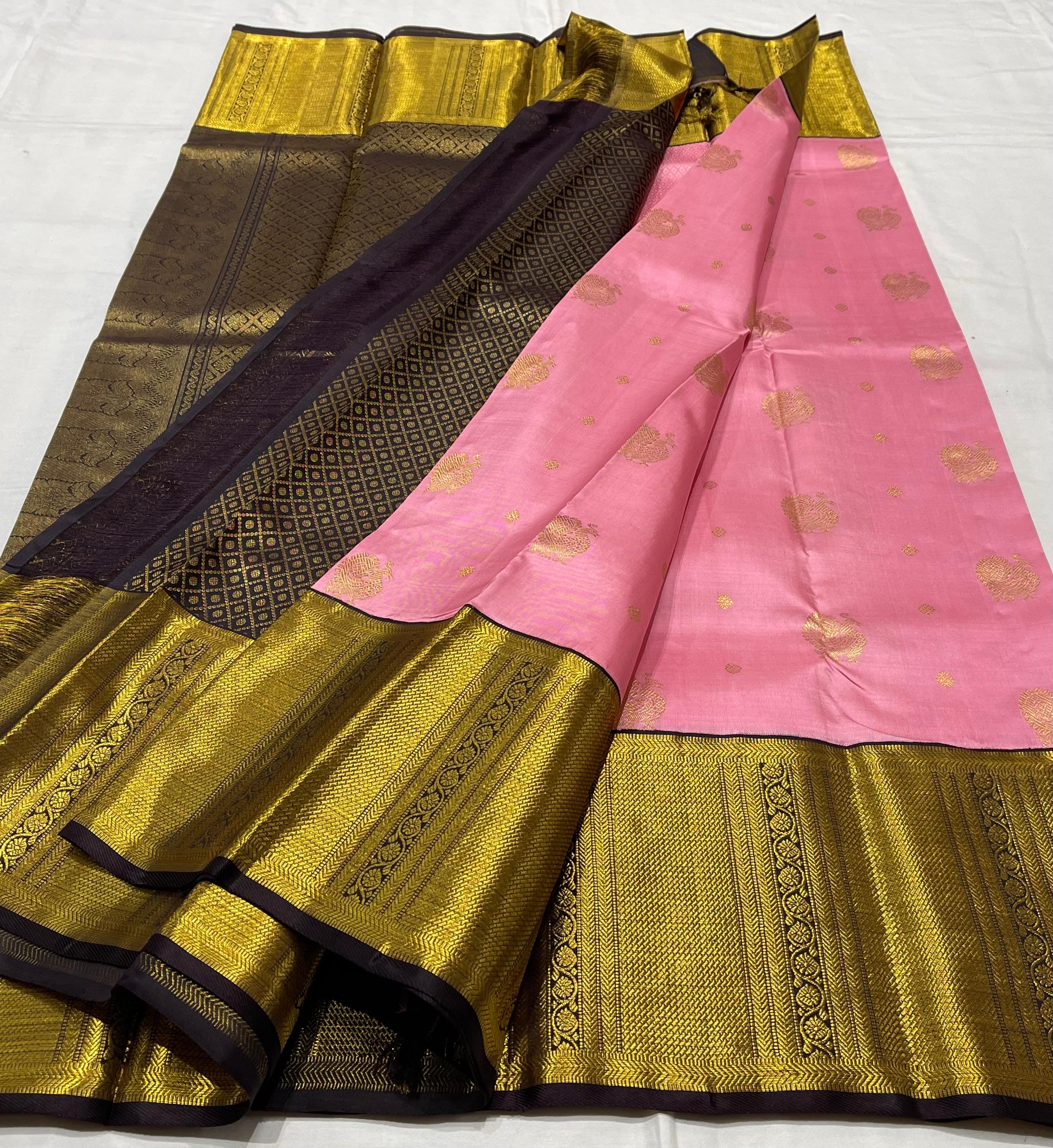 pink and gold saree