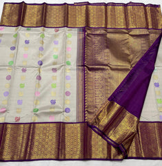 WHITE COLOUR\PRUPLE & GOLDBORDER SAREES