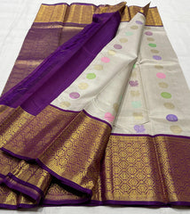 WHITE COLOUR\PRUPLE & GOLDBORDER SAREES