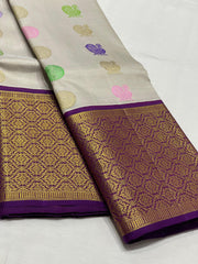 WHITE COLOUR\PRUPLE & GOLDBORDER SAREES