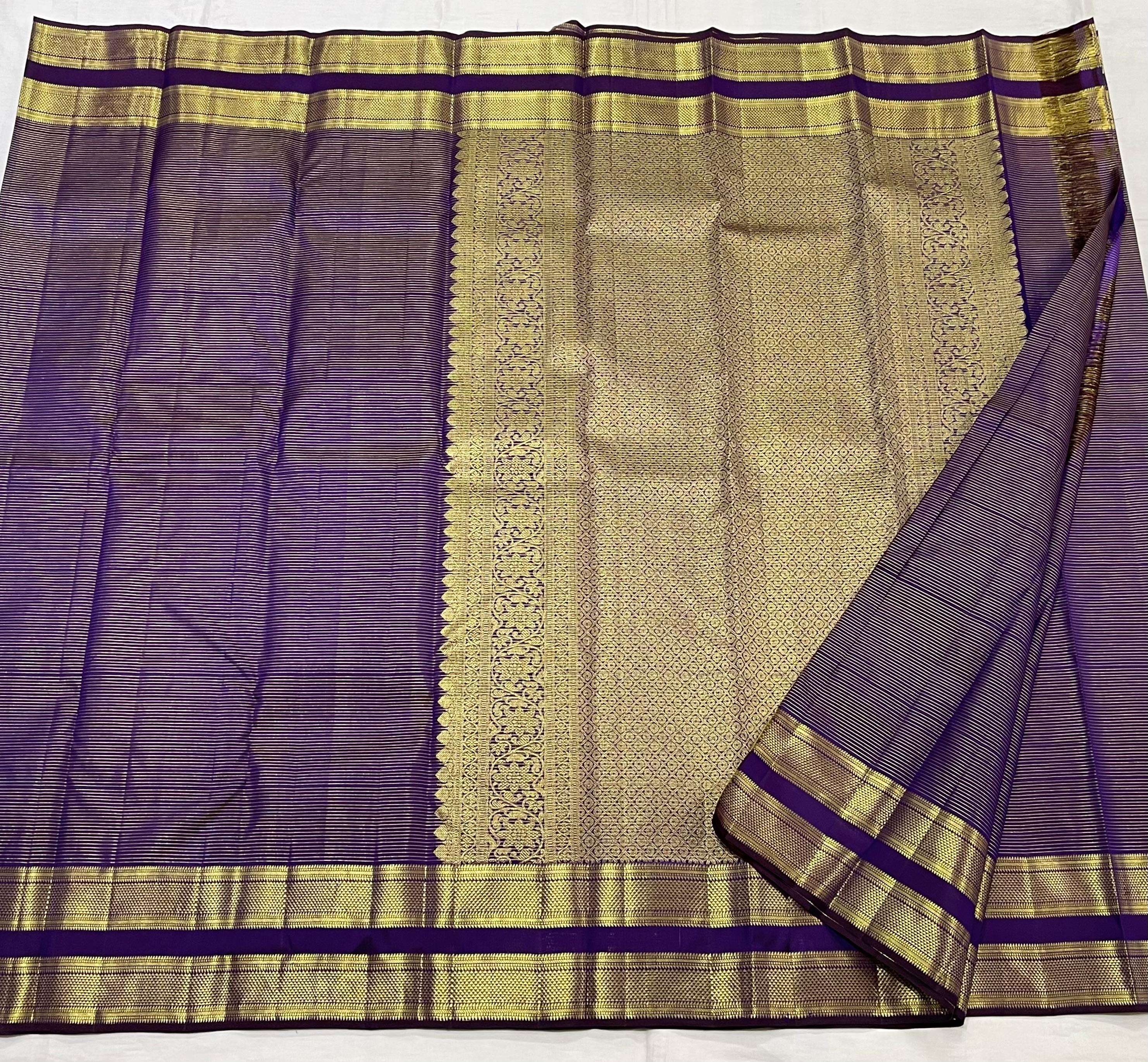 PURPLE COLOUR \GOLDBORDER  KANCHI SLIK SAREES