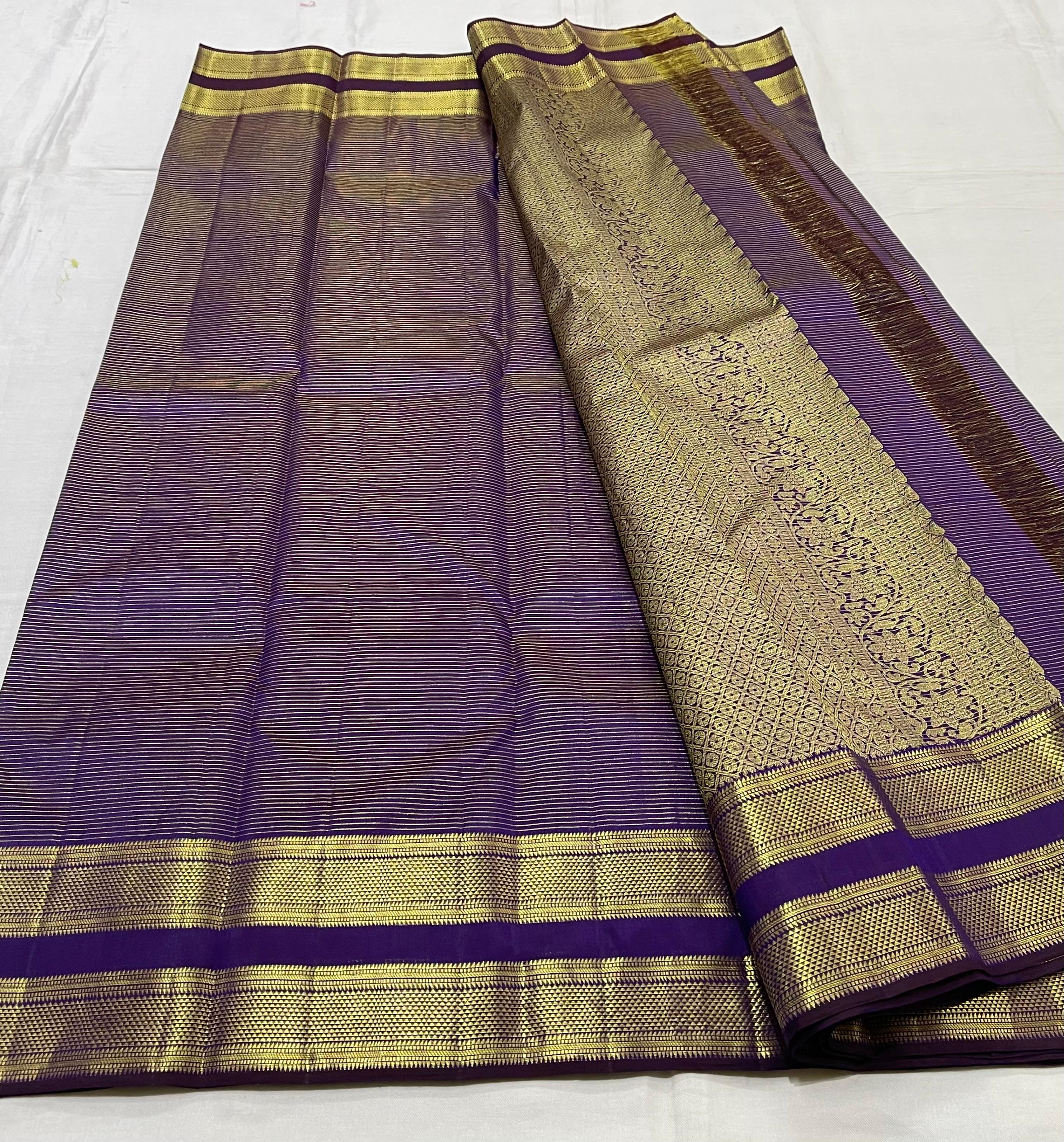 PURPLE COLOUR \GOLDBORDER  KANCHI SLIK SAREES