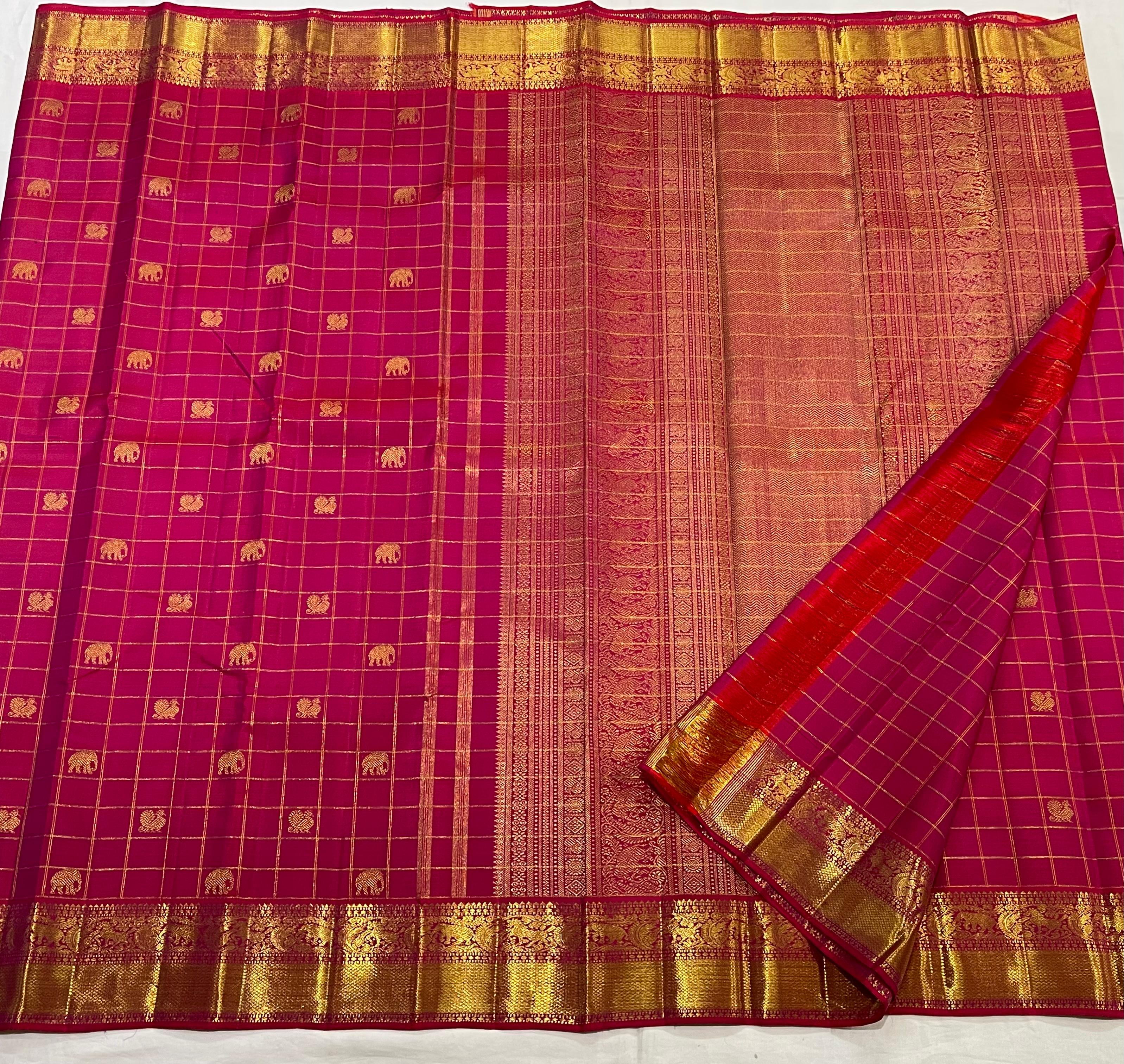 RED COLOUR \ GOLDEN BORDER KACHI HANDLOOM SLIK SAREE