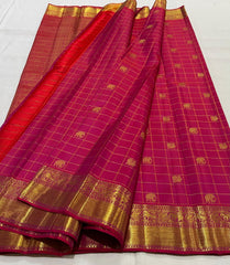 RED COLOUR \ GOLDEN BORDER KACHI HANDLOOM SLIK SAREE