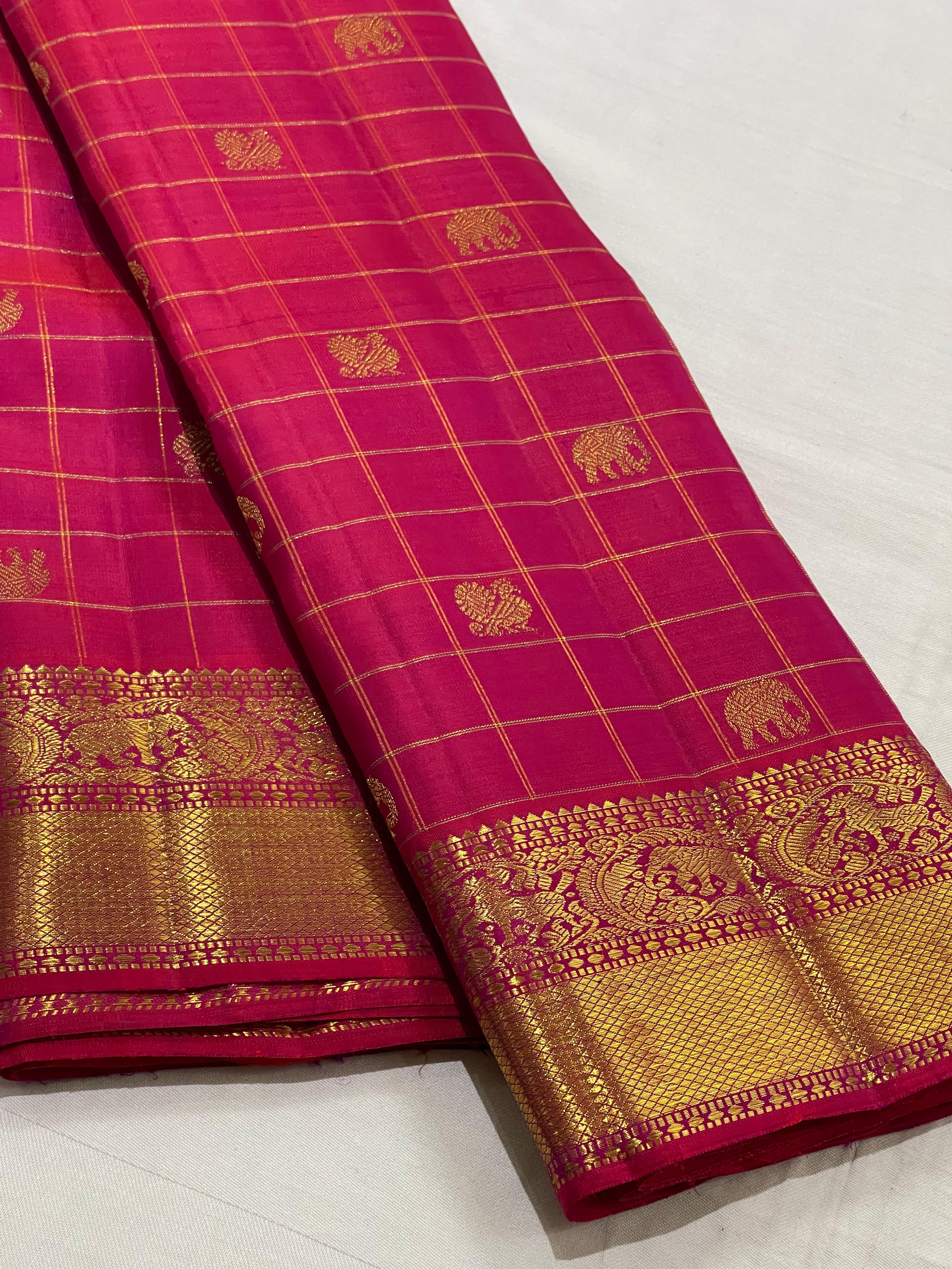 RED COLOUR \ GOLDEN BORDER KACHI HANDLOOM SLIK SAREE